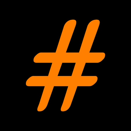 Hashtag sign illustration. Orange icon on black background. Old phosphor monitor. CRT.のイラスト素材