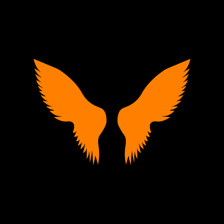Wings sign illustration. Orange icon on black background. Old phosphor monitor. CRT.のイラスト素材