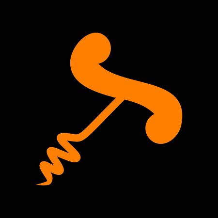 Simple corkscrew sign. Orange icon on black background. Old phosphor monitor. CRT.のイラスト素材
