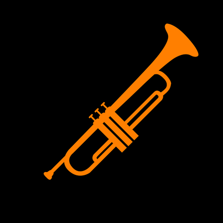 Musical instrument Trumpet sign. Orange icon on black background. Old phosphor monitor. CRT.のイラスト素材