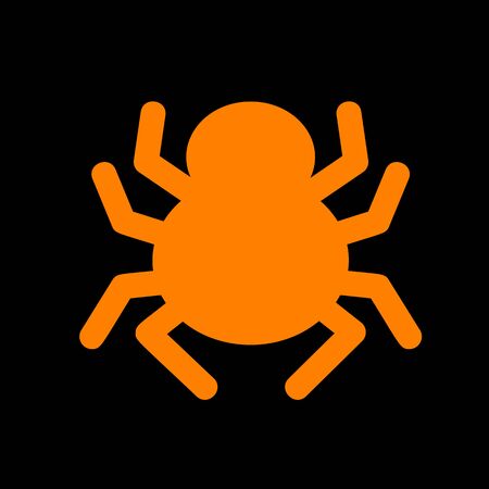 Spider sign illustration. Orange icon on black background. Old phosphor monitor. CRT.のイラスト素材