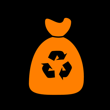 Trash bag icon. Orange icon on black background. Old phosphor monitor. CRT.のイラスト素材