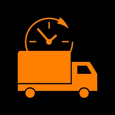 Delivery sign illustration. Orange icon on black background. Old phosphor monitor. CRT.のイラスト素材
