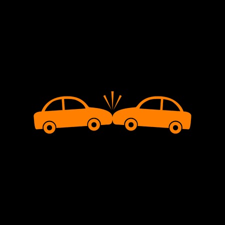 Crashed Cars sign. Orange icon on black background. Old phosphor monitor. CRT.のイラスト素材