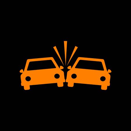 Crashed Cars sign. Orange icon on black background. Old phosphor monitor. CRT.のイラスト素材