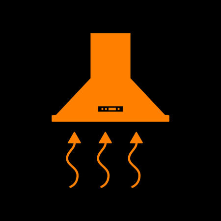 Exhaust hood. Range hood. Kitchen ventilation sign. Orange icon on black background. Old phosphor monitor. CRT.のイラスト素材