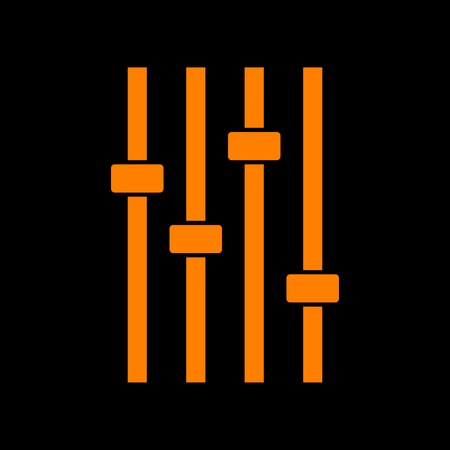 Adjustment music line sign. Orange icon on black background. Old phosphor monitor. CRT.