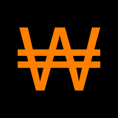 Won sign. Orange icon on black background. Old phosphor monitor. CRT.のイラスト素材