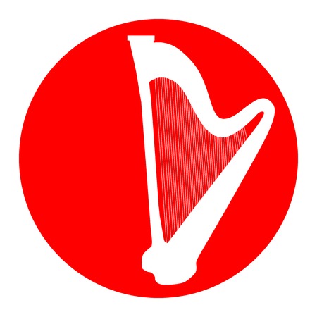 Musical instrument harp sign. Vector. White icon in red circle on white background. Isolated.のイラスト素材