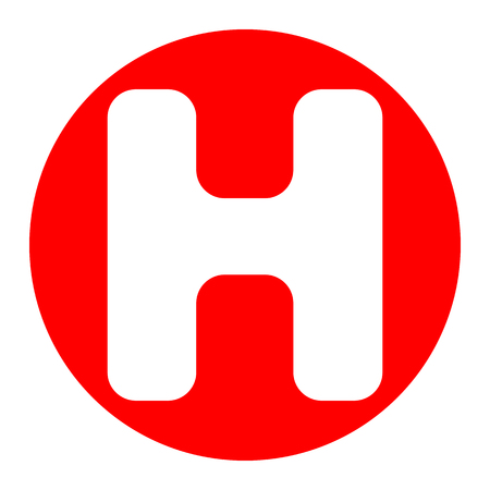 Letter H sign design template element. Vector. White icon in red circle on white background. Isolated.のイラスト素材