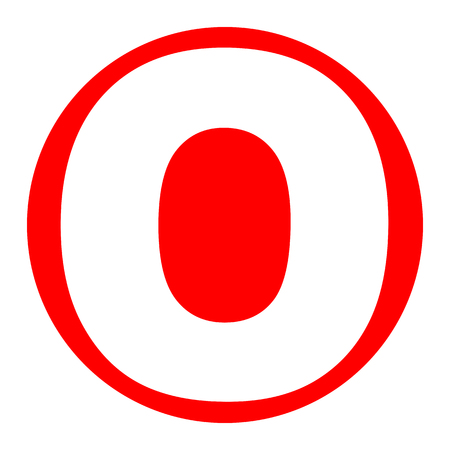Letter O sign design template element. Vector. White icon in red circle on white background. Isolated.のイラスト素材