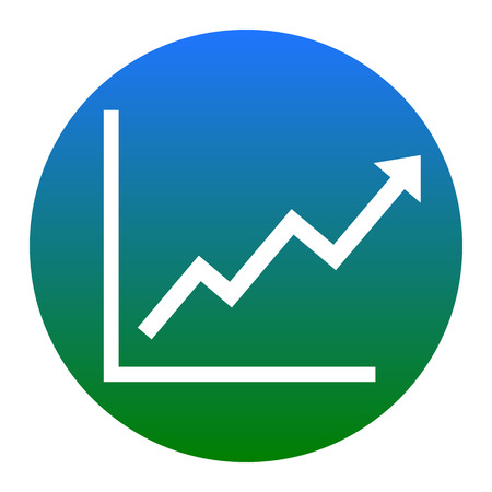Growing bars graphic sign. Vector. White icon in bluish circle on white background. Isolated.のイラスト素材