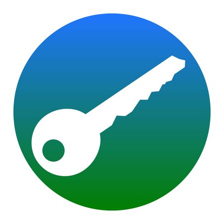 Key sign illustration. Vector. White icon in bluish circle on white background. Isolated.のイラスト素材