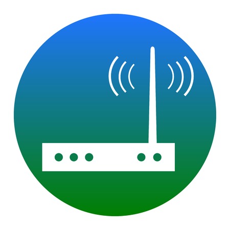 Wifi modem sign. Vector. White icon in bluish circle on white background. Isolated.のイラスト素材