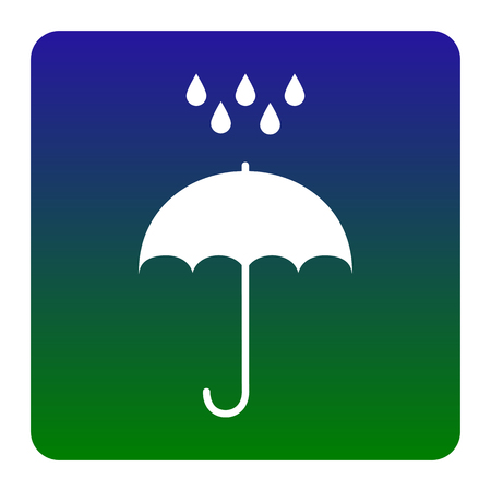 Umbrella with water drops. Rain protection symbol. Flat design style. Vector. White icon at green-blue gradient square with rounded corners on white background. Isolated.のイラスト素材