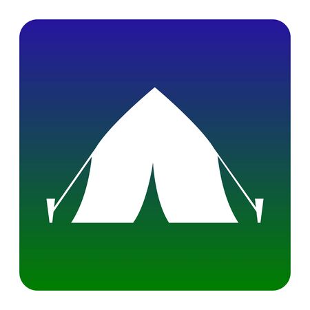 Tourist tent sign. Vector. White icon at green-blue gradient square with rounded corners on white background. Isolated.のイラスト素材