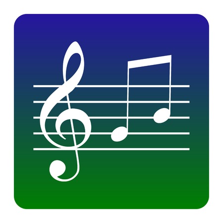 Music violin clef sign. G-clef and notes G, H. Vector. White icon at green-blue gradient square with rounded corners on white background. Isolated.のイラスト素材