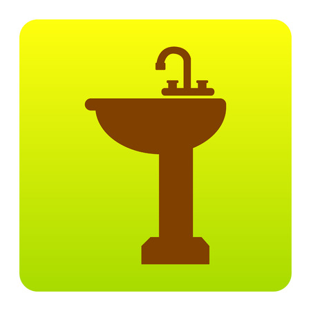 Bathroom sink sign. Vector. Brown icon at green-yellow gradient square with rounded corners on white background. Isolated.のイラスト素材