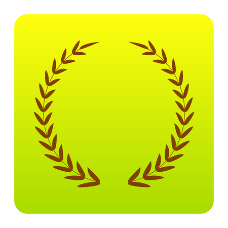 Laurel Wreath sign. Vector. Brown icon at green-yellow gradient square with rounded corners on white background. Isolated.のイラスト素材