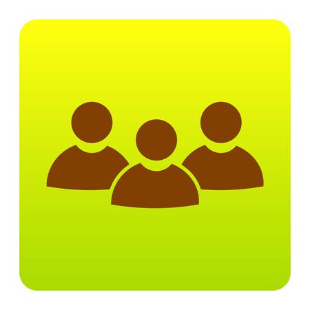 Team work sign. Vector. Brown icon at green-yellow gradient square with rounded corners on white background. Isolated.のイラスト素材