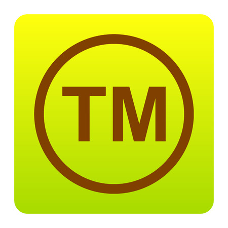 Trade mark sign. Vector. Brown icon at green-yellow gradient square with rounded corners on white background. Isolated.のイラスト素材
