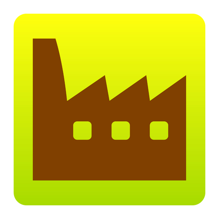 Factory sign illustration. Vector. Brown icon at green-yellow gradient square with rounded corners on white background. Isolated.のイラスト素材