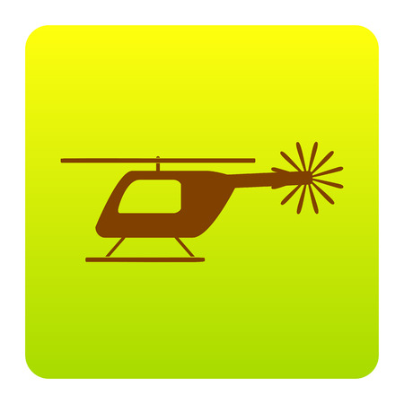 Helicopter sign illustration. Vector. Brown icon at green-yellow gradient square with rounded corners on white background. Isolated.のイラスト素材