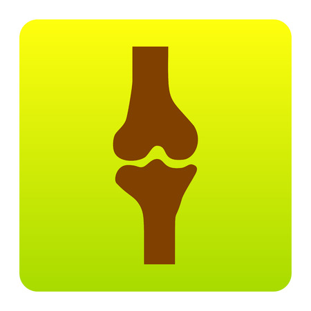 Knee joint sign. Vector. Brown icon at green-yellow gradient square with rounded corners on white background. Isolated.のイラスト素材