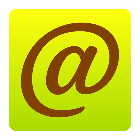 Mail sign illustration. Vector. Brown icon at green-yellow gradient square with rounded corners on white background. Isolated.のイラスト素材