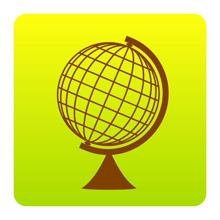 Earth Globe sign. Vector. Brown icon at green-yellow gradient square with rounded corners on white background. Isolated.のイラスト素材