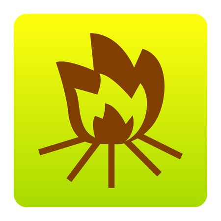 Fire sign. Vector. Brown icon at green-yellow gradient square with rounded corners on white background. Isolated.のイラスト素材