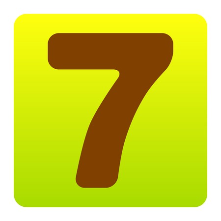 Number 7 sign design template element. Vector. Brown icon at green-yellow gradient square with rounded corners on white background. Isolated.のイラスト素材