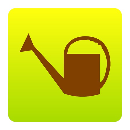 Watering sign. Vector. Brown icon at green-yellow gradient square with rounded corners on white background. Isolated.のイラスト素材