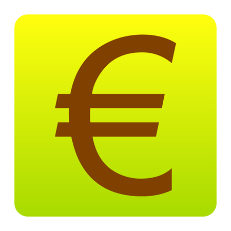 Euro sign. Vector. Brown icon at green-yellow gradient square with rounded corners on white background. Isolated.のイラスト素材