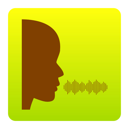 People speaking or singing sign. Vector. Brown icon at green-yellow gradient square with rounded corners on white background. Isolated.のイラスト素材