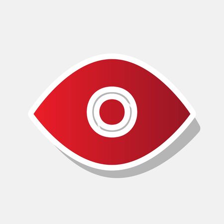 Eye sign illustration. Vector. New year reddish icon with outside stroke and gray shadow on light gray background.のイラスト素材