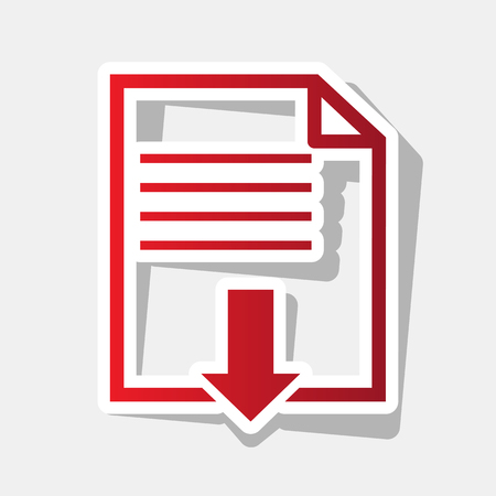 File download sign. Vector. New year reddish icon with outside stroke and gray shadow on light gray background.のイラスト素材
