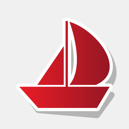 Sail Boat sign. Vector. New year reddish icon with outside stroke and gray shadow on light gray background.のイラスト素材