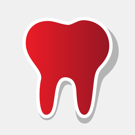 Tooth sign illustration. Vector. New year reddish icon with outside stroke and gray shadow on light gray background.のイラスト素材