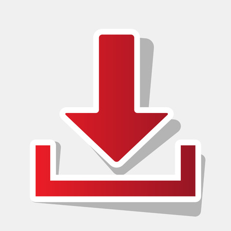 Download sign illustration. Vector. New year reddish icon with outside stroke and gray shadow on light gray background.のイラスト素材