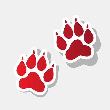 Animal Tracks sign. Vector. New year reddish icon with outside stroke and gray shadow on light gray background.のイラスト素材