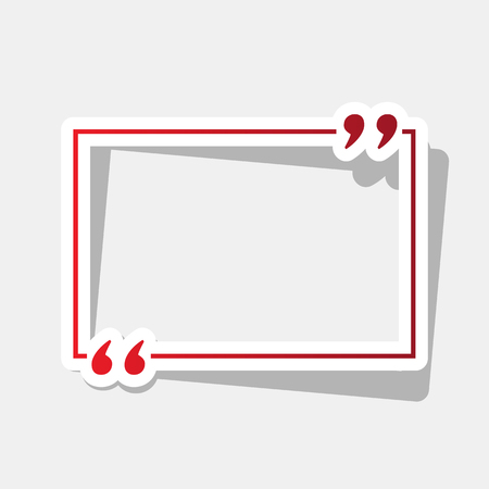Text quote sign. Vector. New year reddish icon with outside stroke and gray shadow on light gray background.のイラスト素材