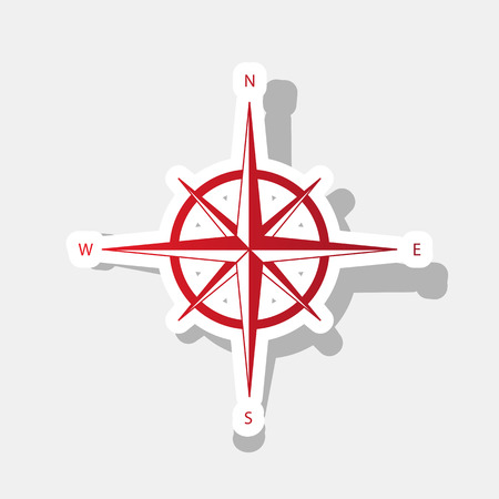 Wind rose sign. Vector. New year reddish icon with outside stroke and gray shadow on light gray background.のイラスト素材
