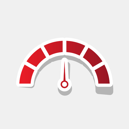 Speedometer sign illustration. Vector. New year reddish icon with outside stroke and gray shadow on light gray background.のイラスト素材