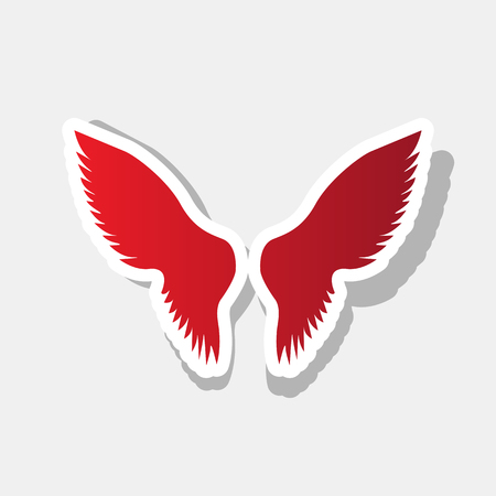 Wings sign illustration. Vector. New year reddish icon with outside stroke and gray shadow on light gray background.のイラスト素材
