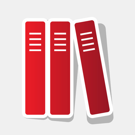 Row of binders, office folders icon. Vector. New year reddish icon with outside stroke and gray shadow on light gray background.のイラスト素材