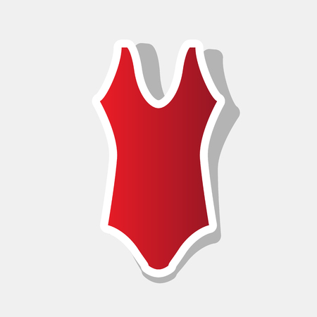 Woman`s swimsuit sign. Vector. New year reddish icon with outside stroke and gray shadow on light gray background.のイラスト素材