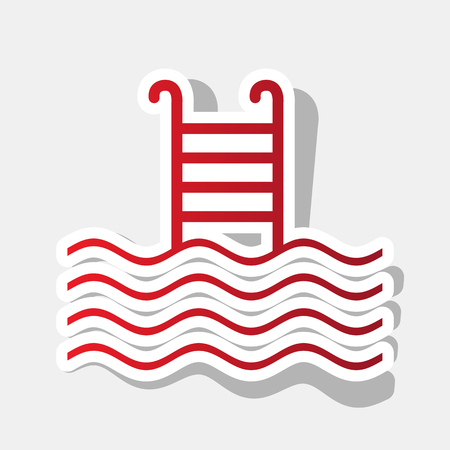 Swimming Pool sign. Vector. New year reddish icon with outside stroke and gray shadow on light gray background.のイラスト素材