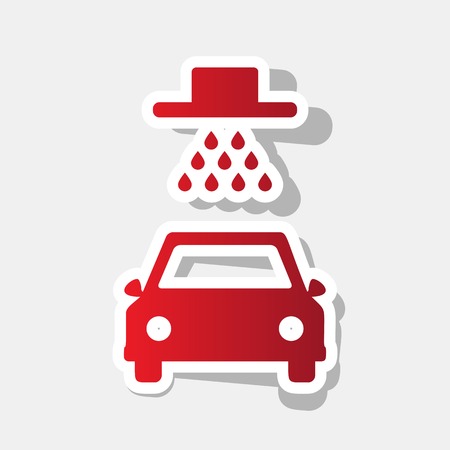 Car wash sign. Vector. New year reddish icon with outside stroke and gray shadow on light gray background.のイラスト素材