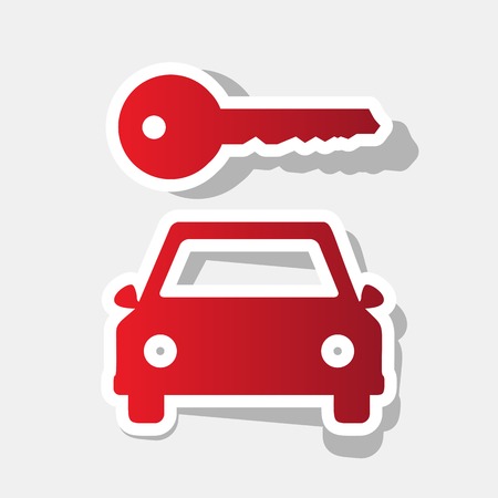 Car key simplistic sign. Vector. New year reddish icon with outside stroke and gray shadow on light gray background.のイラスト素材